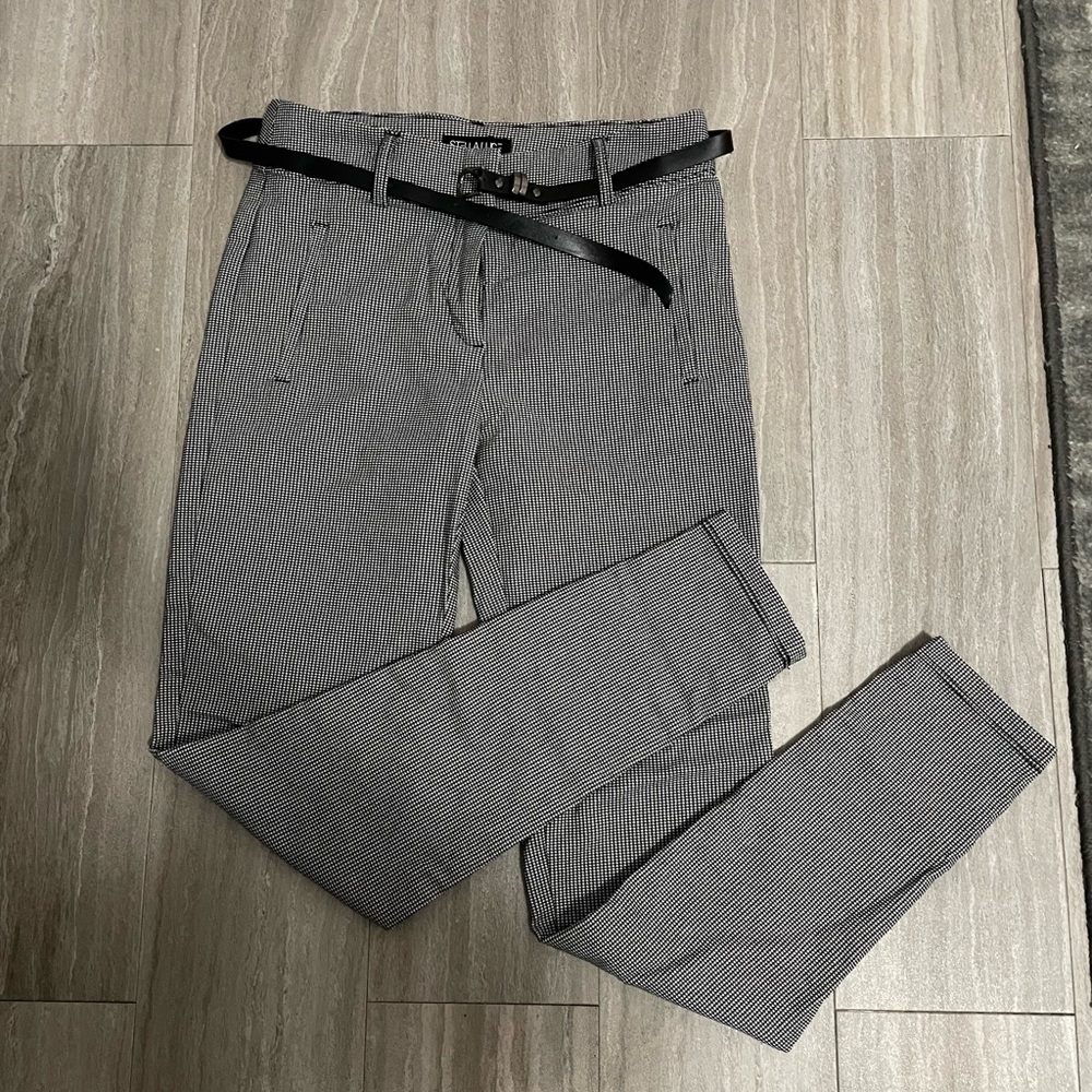 Checkered skinny legging pants with belt
